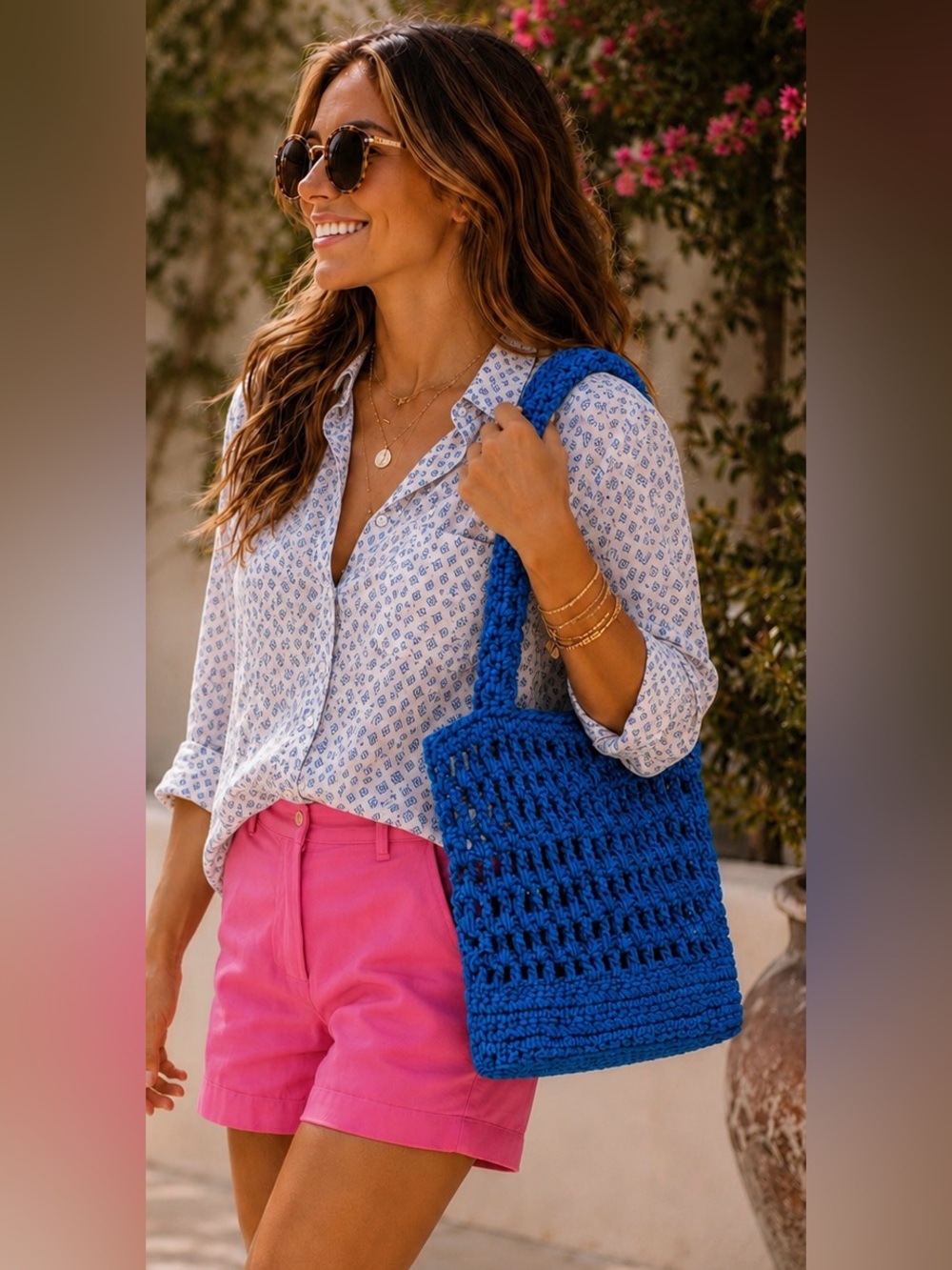 J. Crew Crocheted Crochet Blue Tote Bag